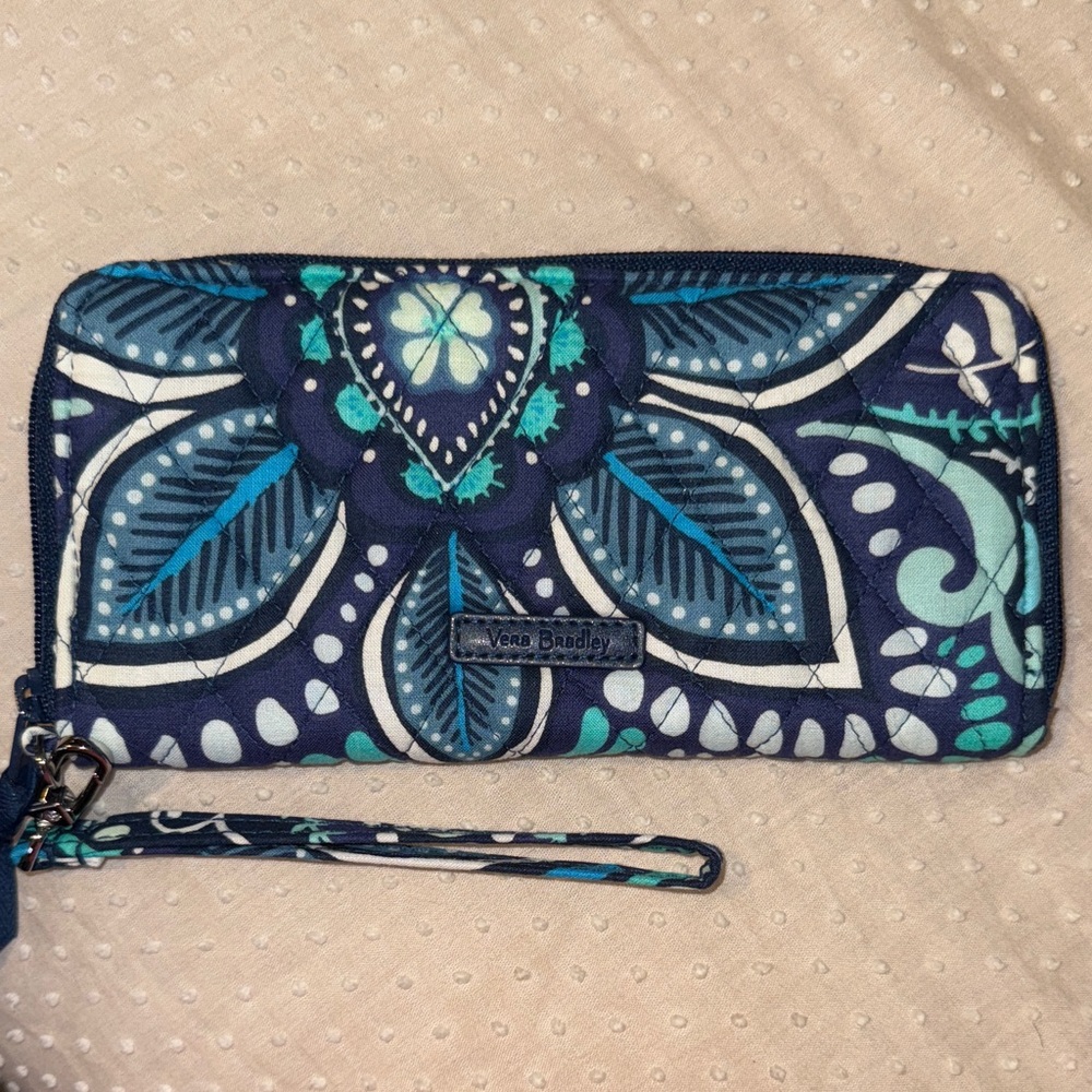 Vera Bradley Navy and Teal Floral Wristlet